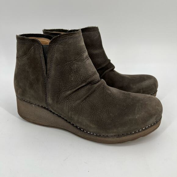 Dansko Shoes - Dansko Caley Wedge Bootie Womens EU 41 US 10.5-11 Gray Nubuck Leather Ruched